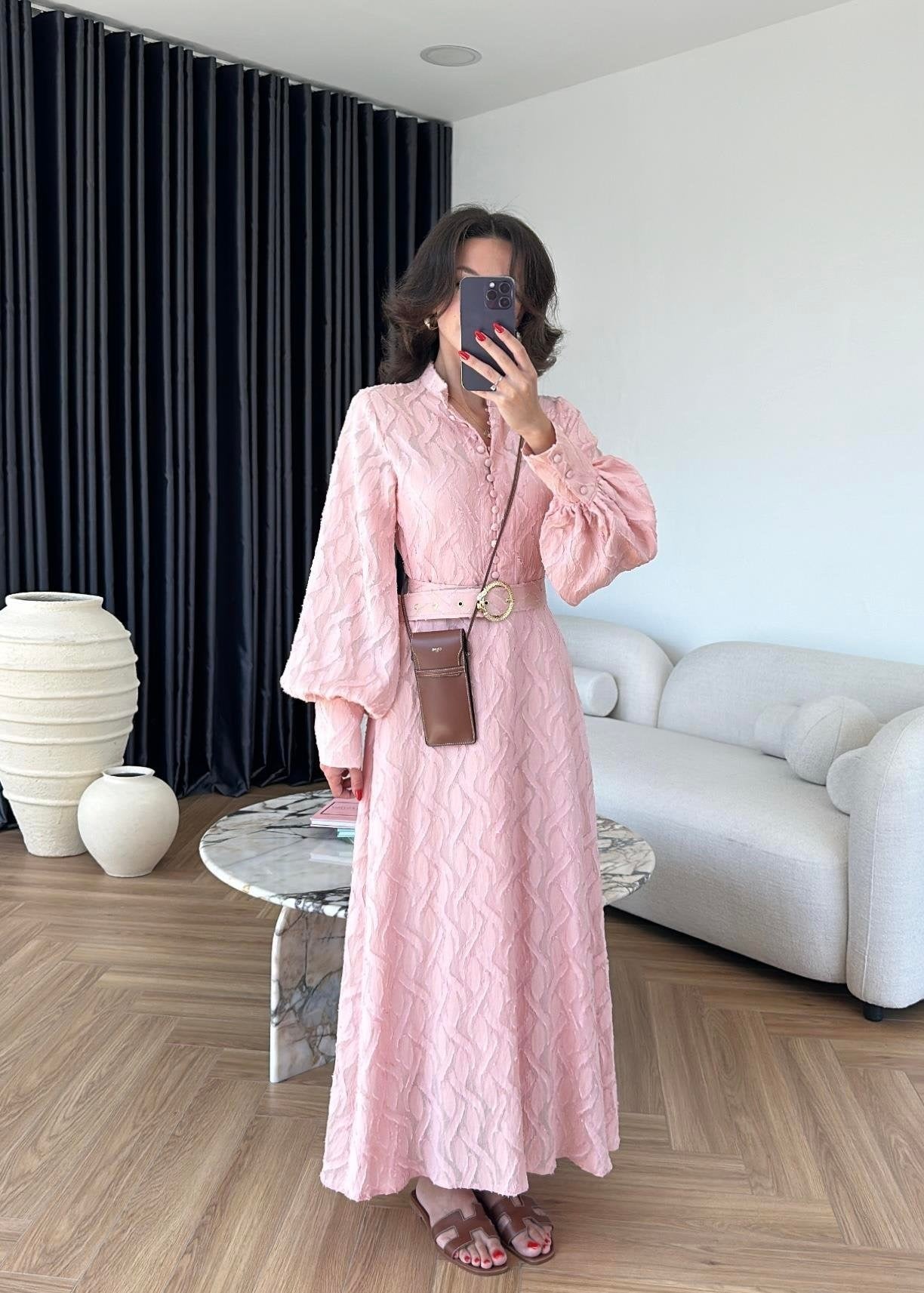 Kemerli Marka Muadil Elbise PUDRA PEMBE