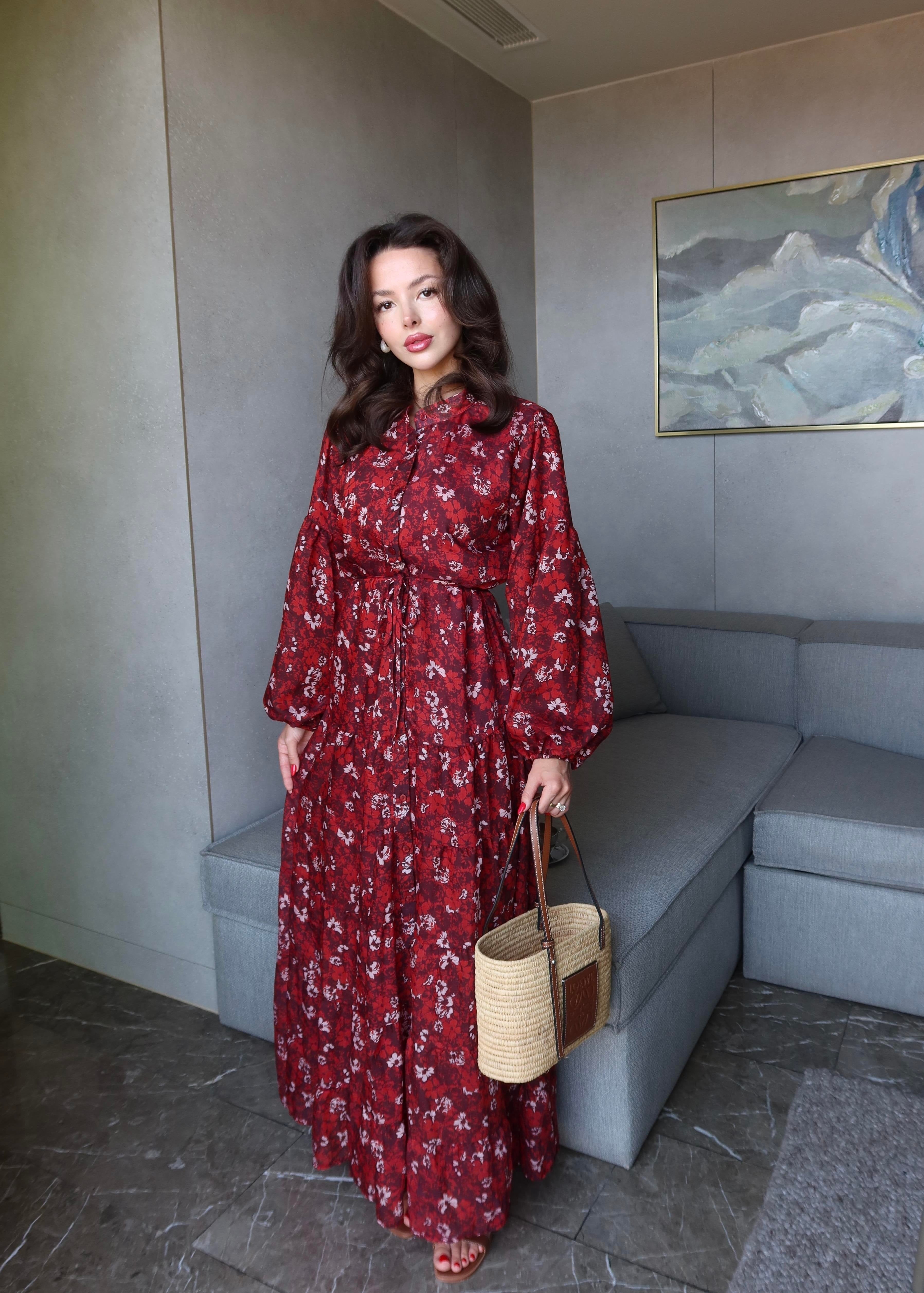 Mini Çiçekli Elbise KIRMIZI