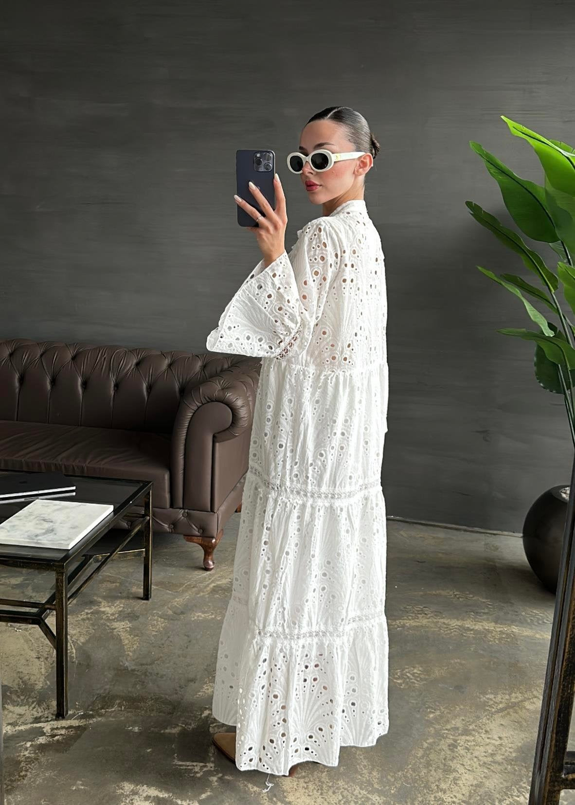 İspanyol Kol Fisto Detay Elbise BEYAZ