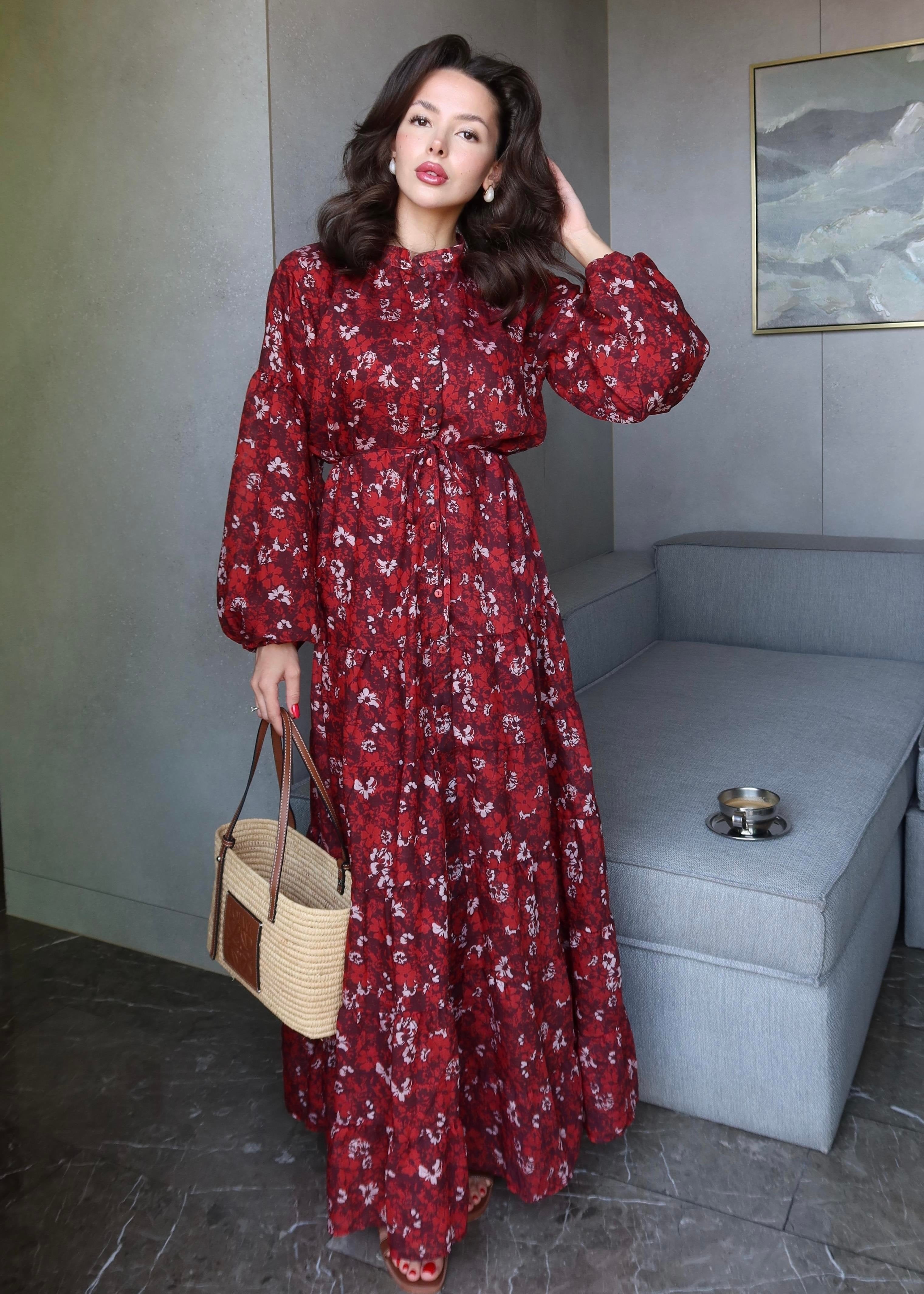 Mini Çiçekli Elbise KIRMIZI