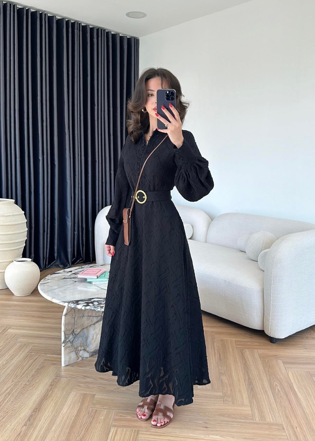 Kemerli Marka Muadil Elbise SİYAH