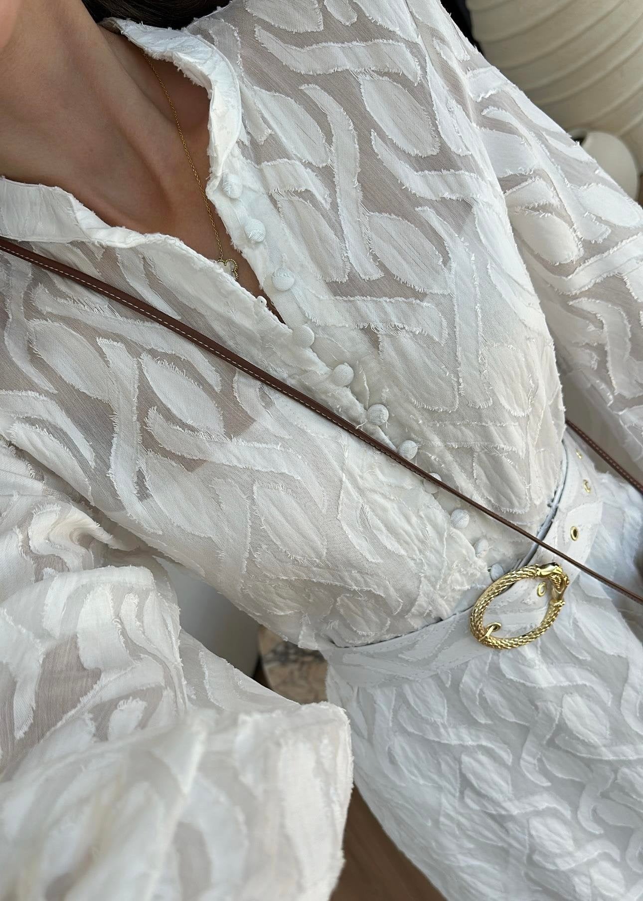 Kemerli Marka Muadil Elbise BEYAZ