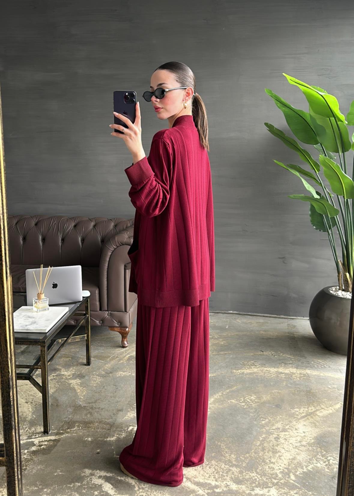 Ahşap Düğmeli Hırkalı Takım BORDO