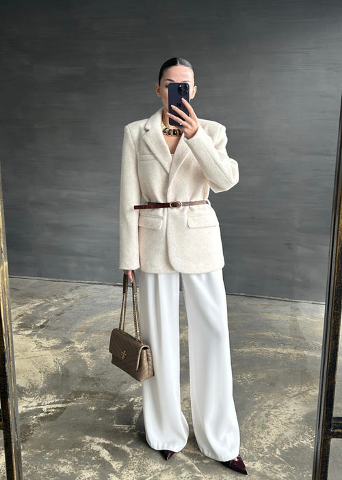 Alpaka Kemerli Ceket EKRU