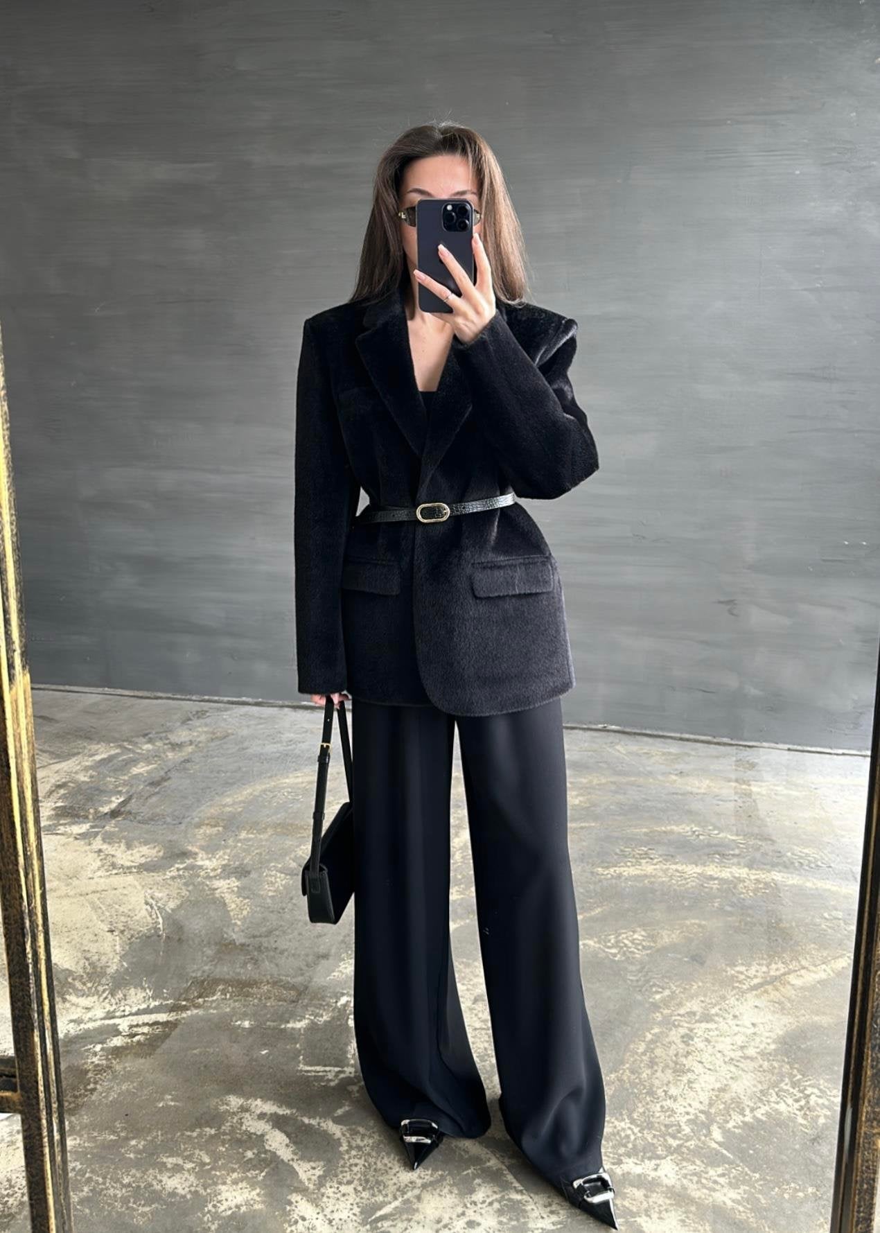 Alpaka Kemerli Ceket SİYAH