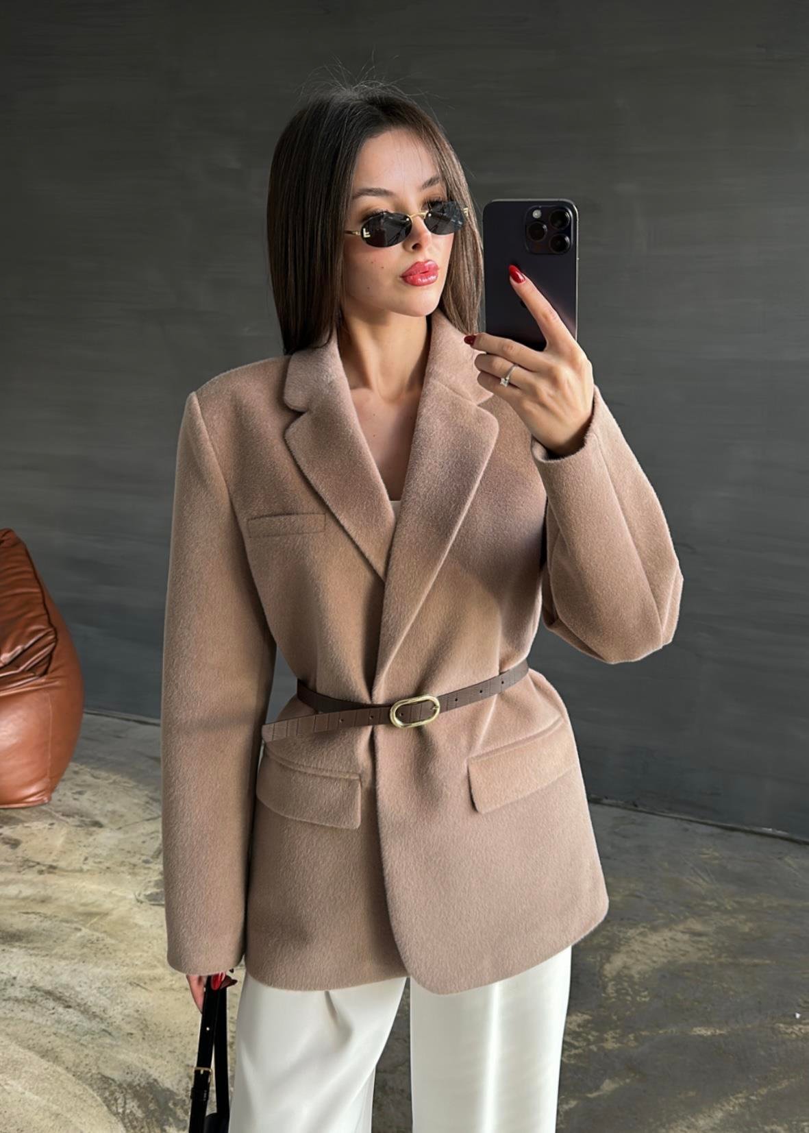 Alpaka Kemerli Ceket KOYU KAHVE