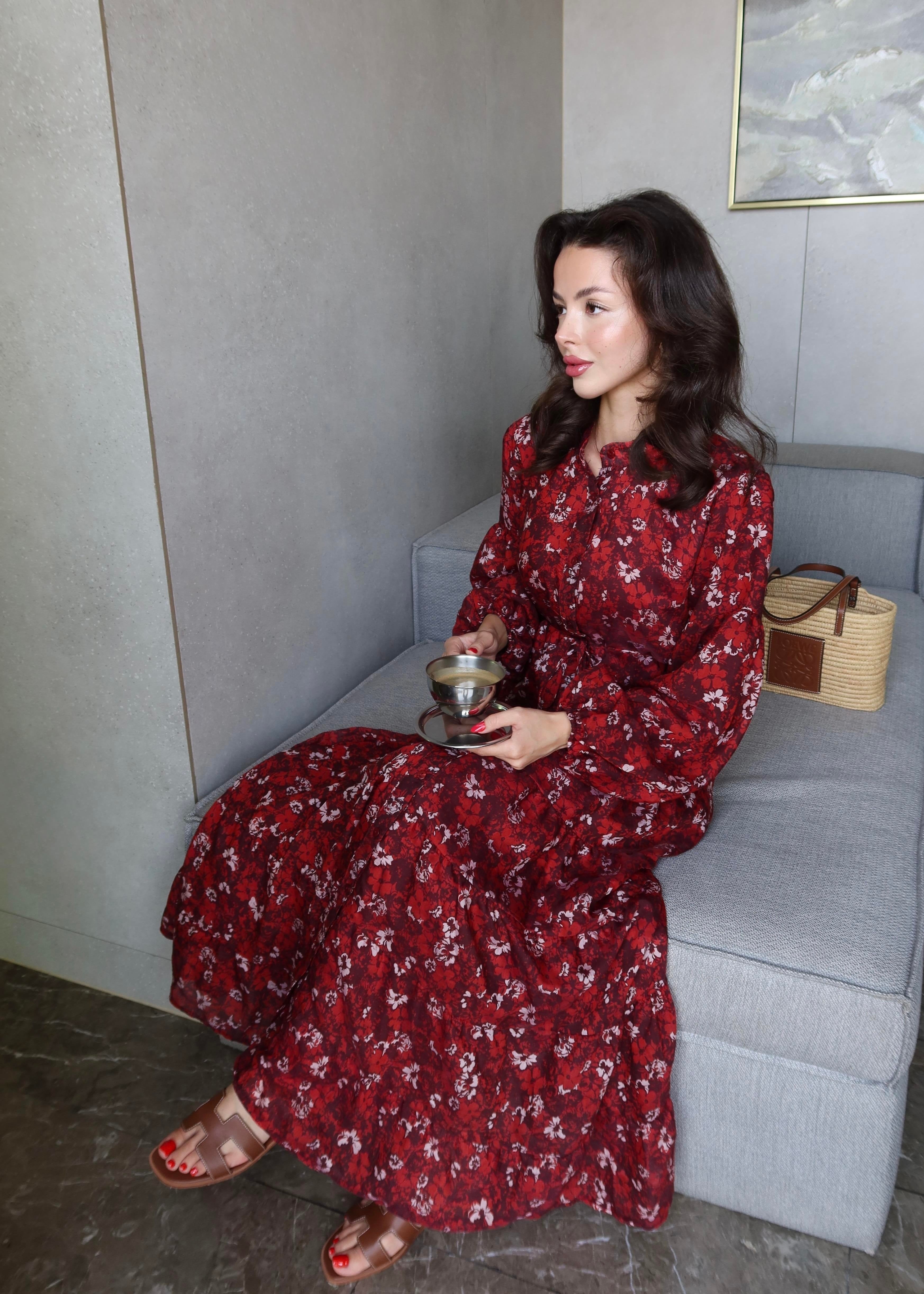 Mini Çiçekli Elbise KIRMIZI