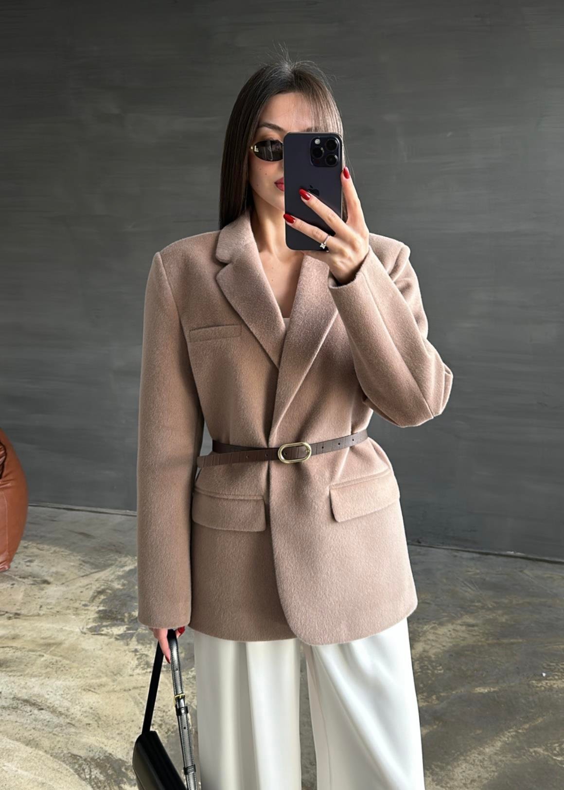 Alpaka Kemerli Ceket VİZON