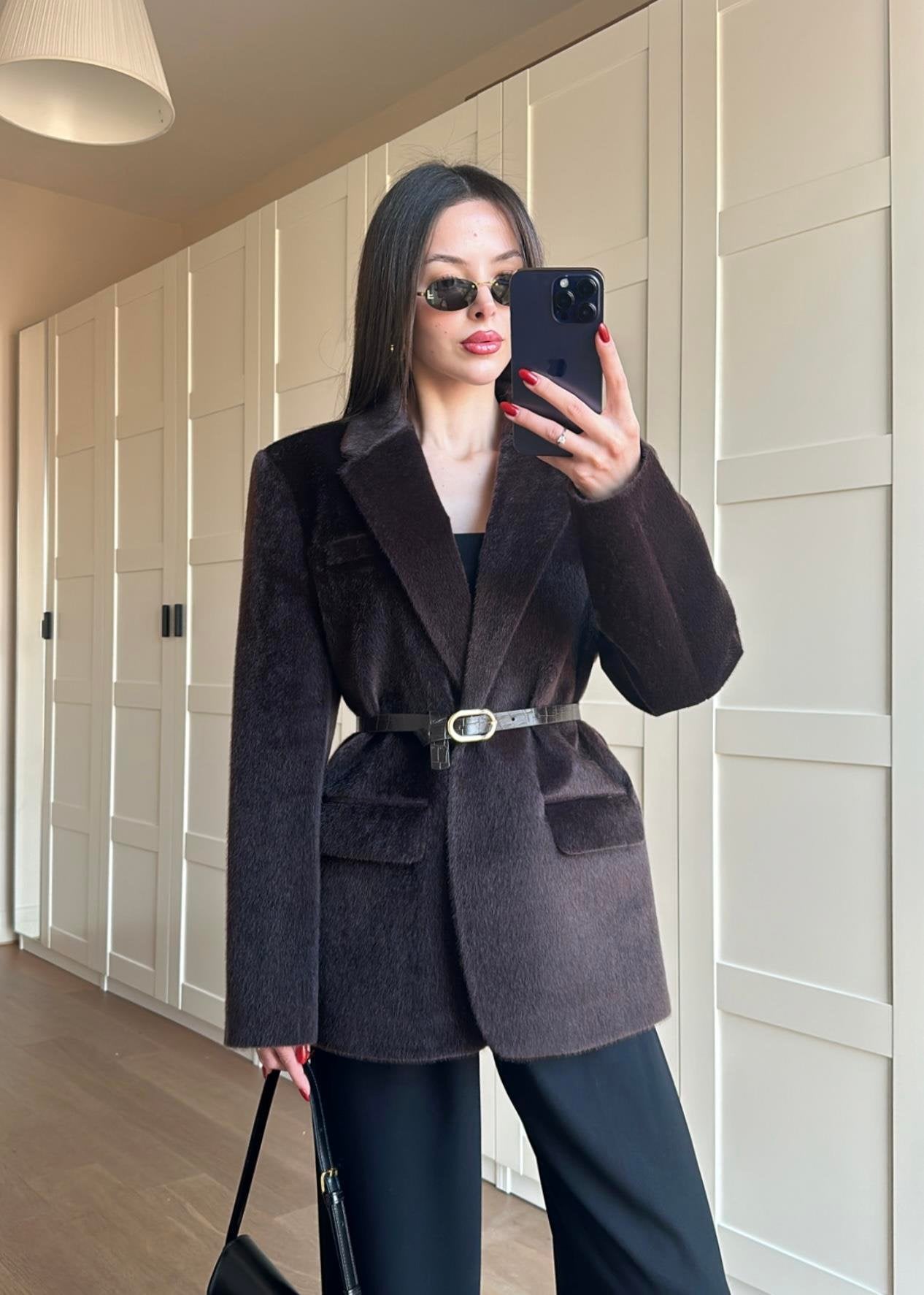 Alpaka Kemerli Ceket VİZON