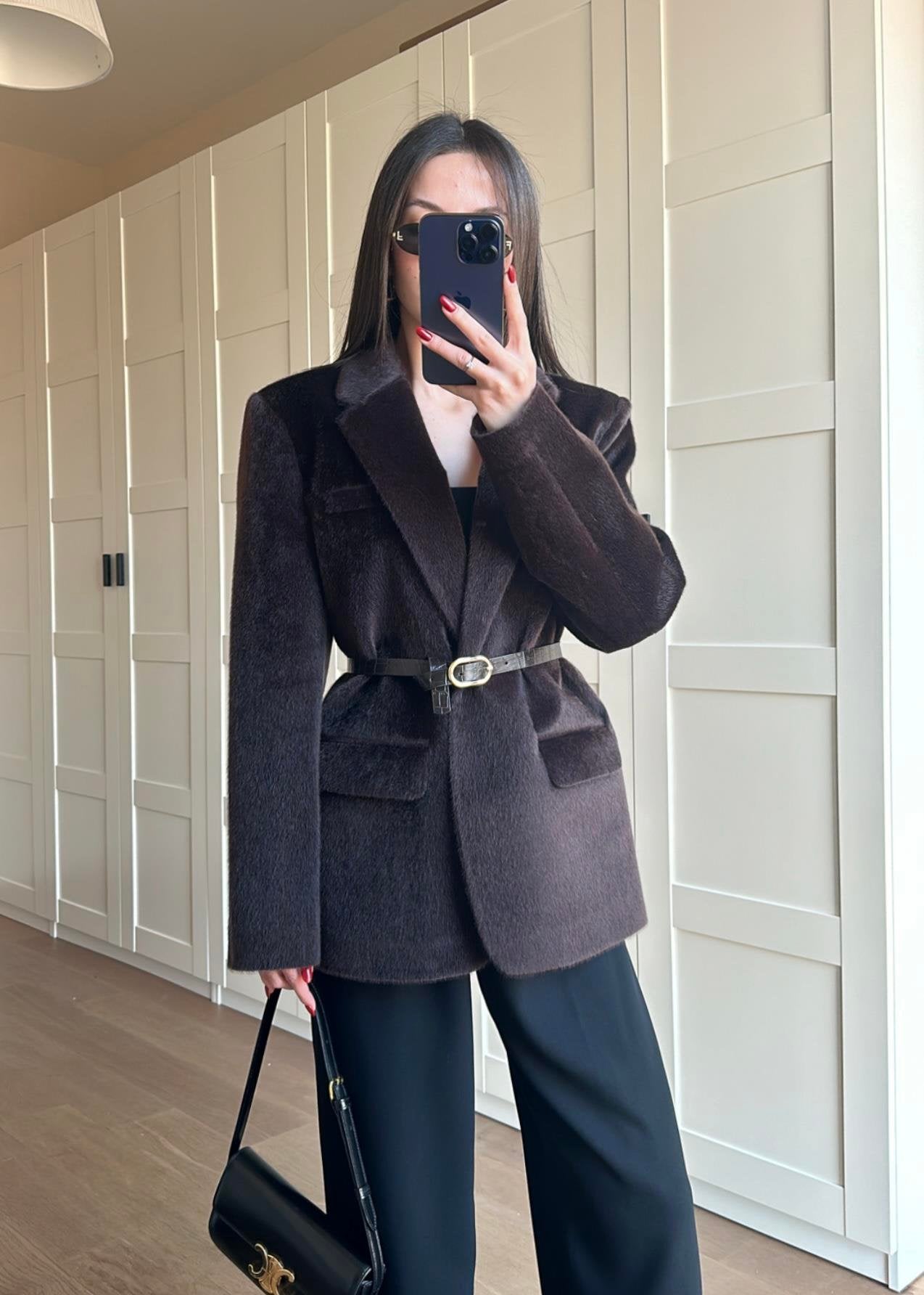 Alpaka Kemerli Ceket VİZON