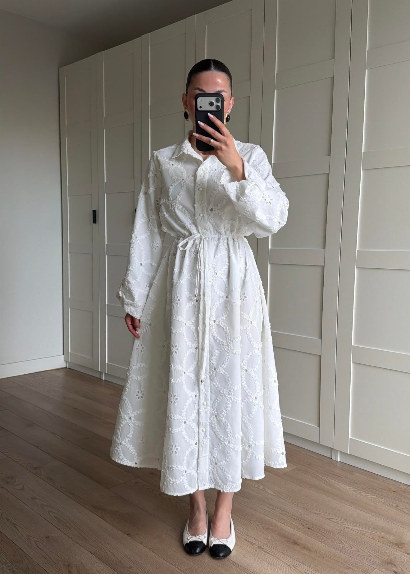 LİNDA Brode Elbise BEYAZ