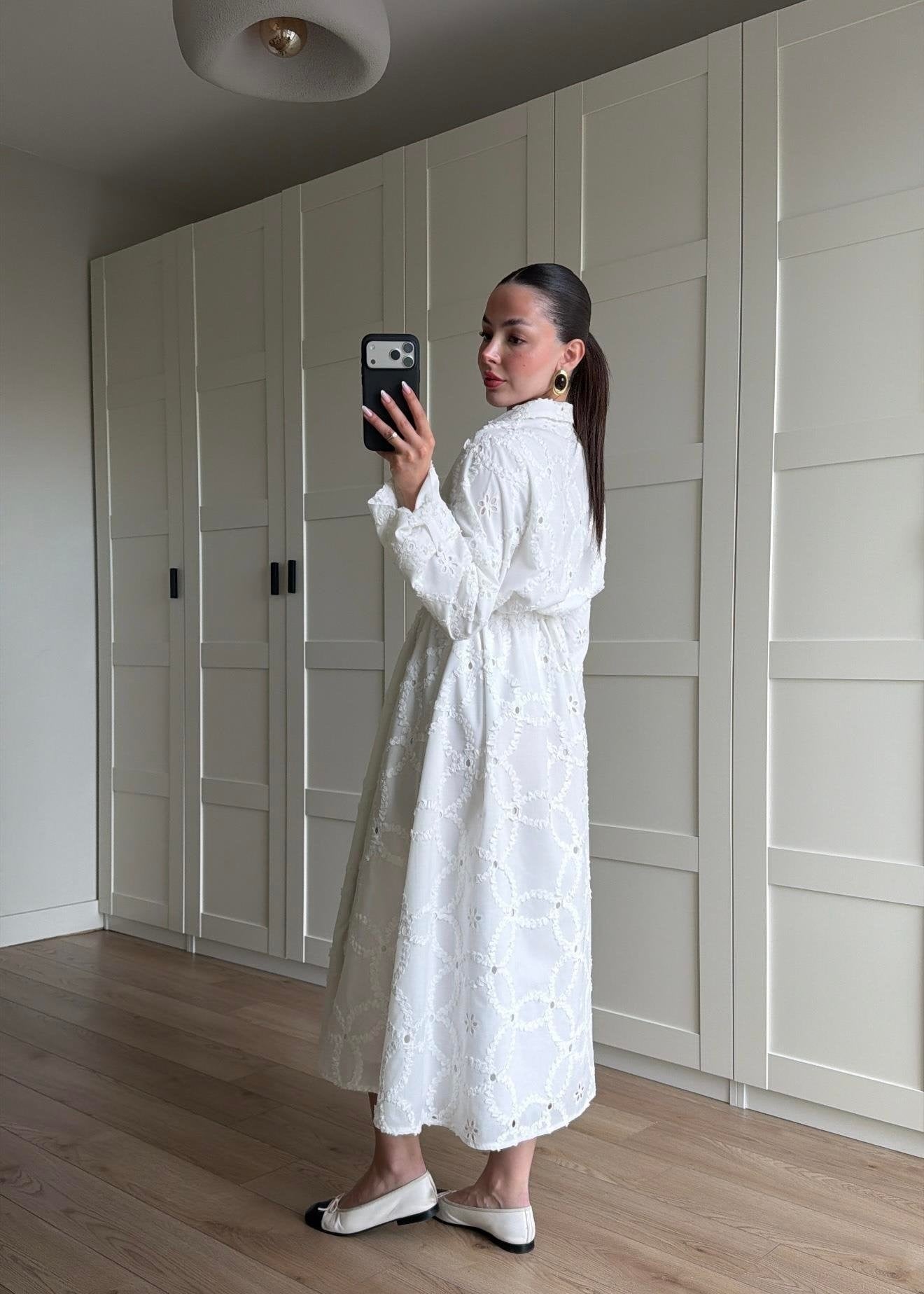 LİNDA Brode Elbise BEYAZ