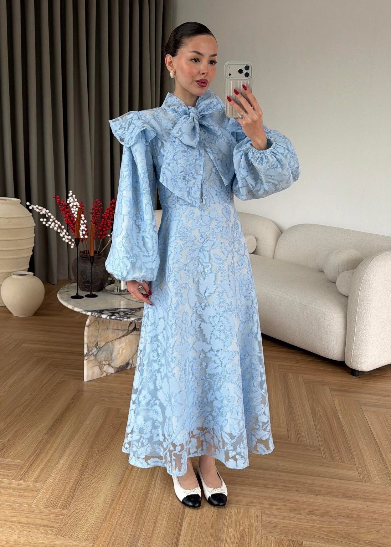 Jakarlı Astarlı Tül Elbise BEBE MAVİ