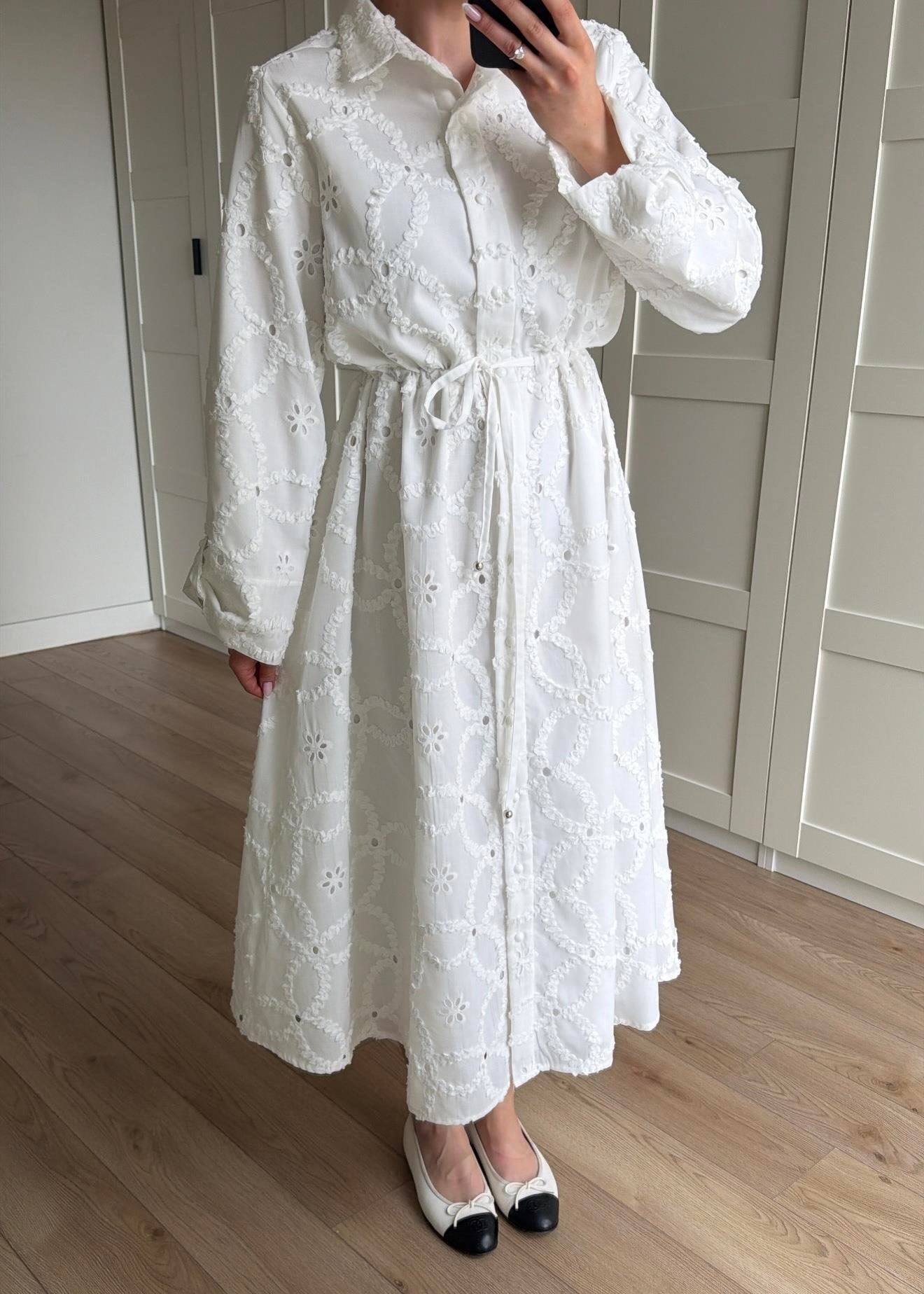 LİNDA Brode Elbise BEYAZ