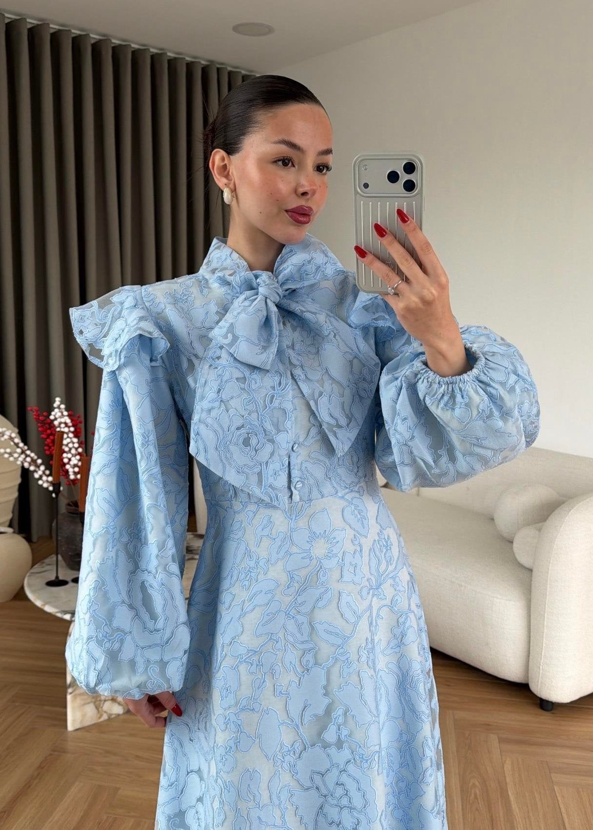 Jakarlı Astarlı Tül Elbise BEBE MAVİ