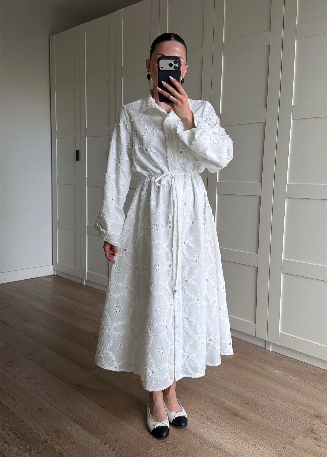 LİNDA Brode Elbise BEYAZ