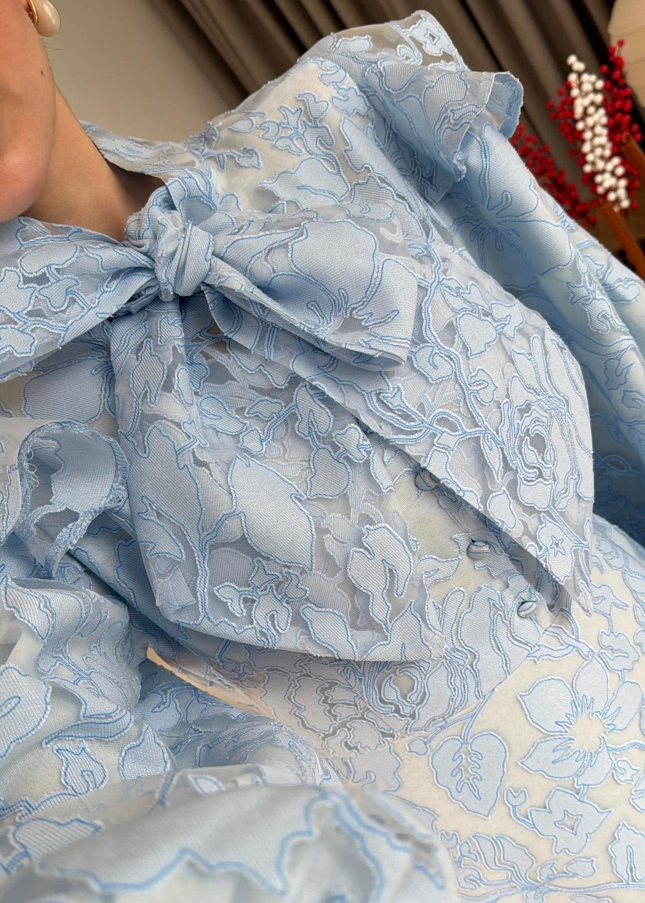 Jakarlı Astarlı Tül Elbise BEBE MAVİ