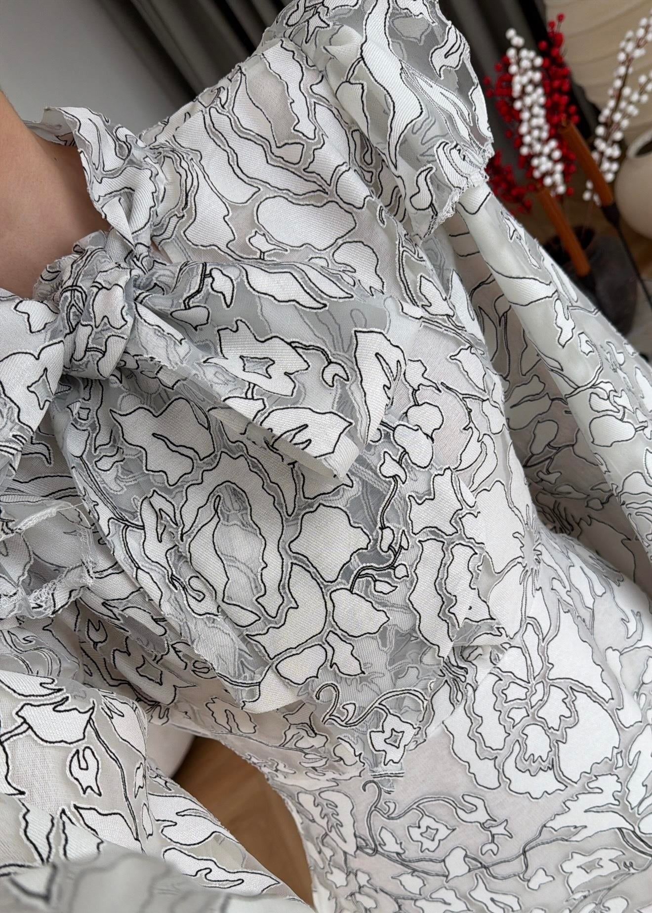 Jakarlı Astarlı Tül Elbise BEYAZ